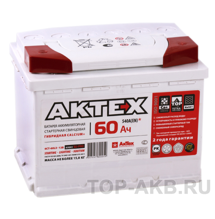 Автомобильный аккумулятор Актех 60R (540A 242x175x190)