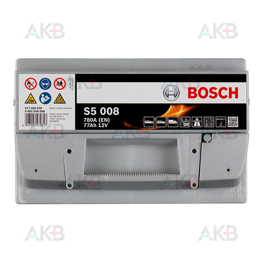 Автомобильный аккумулятор Bosch S5 008 77R 780A 278x175x190