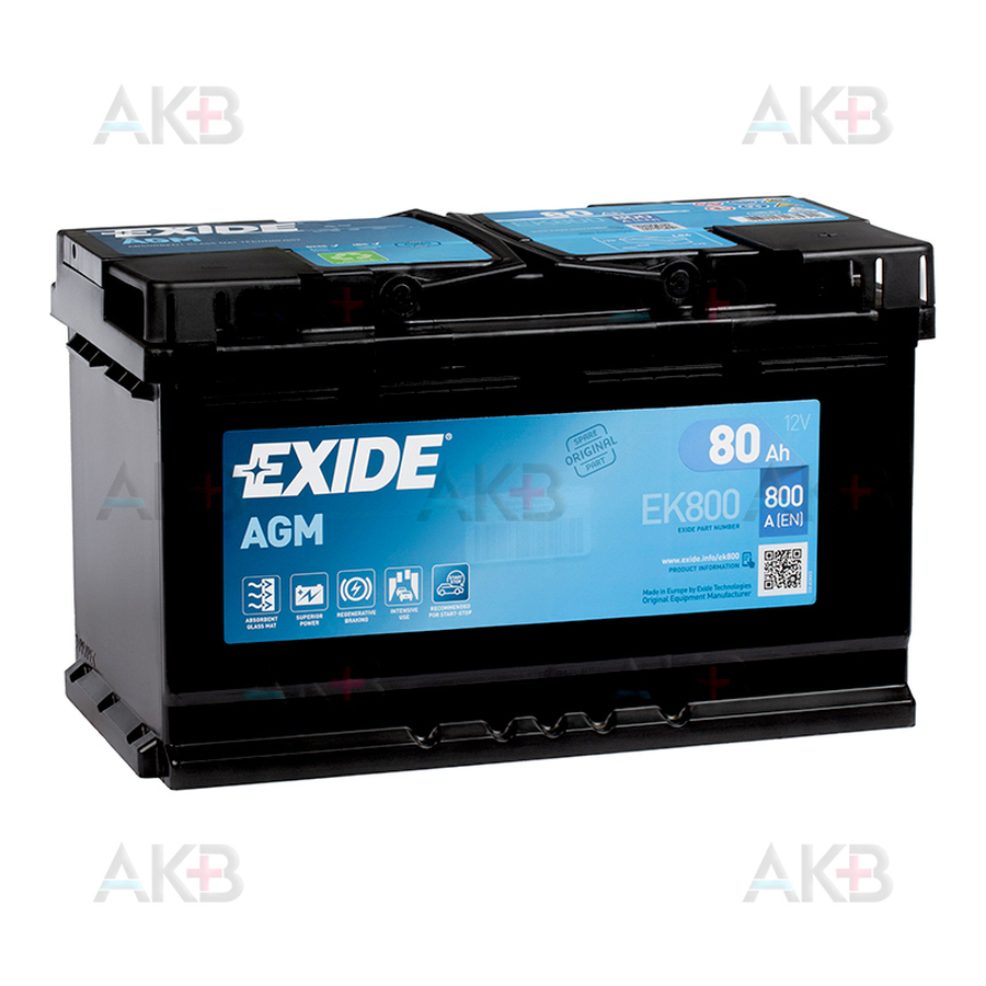 Автомобильный аккумулятор Exide Start-Stop AGM 80R (800А 315x175x190) EK800