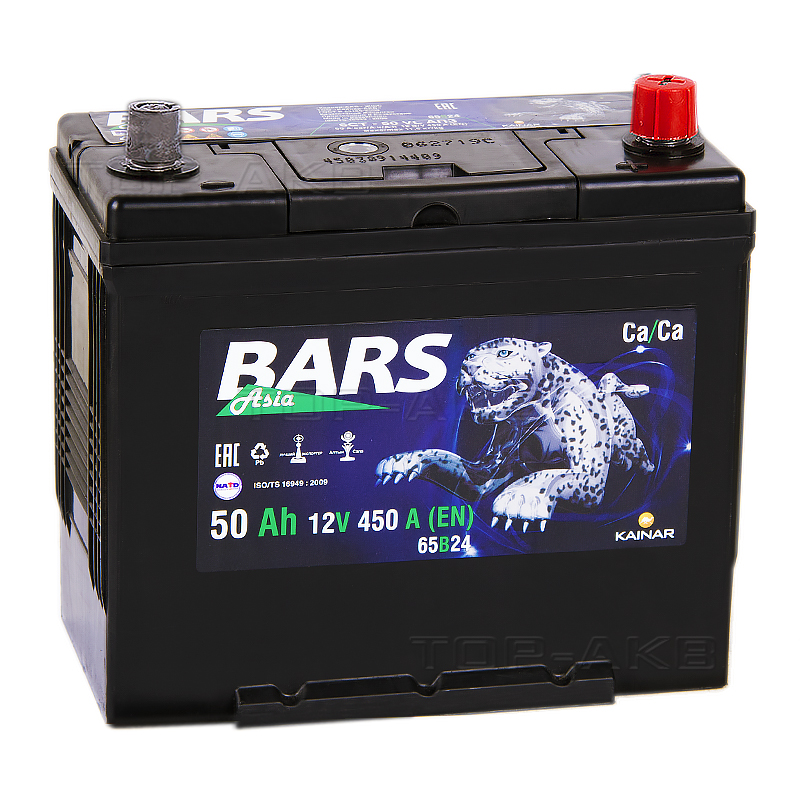 Автомобильный аккумулятор BARS Asia 6СТ-50 VL АПЗ о.п.65B24L 50Ач 450A (238x129x227) конус переходник