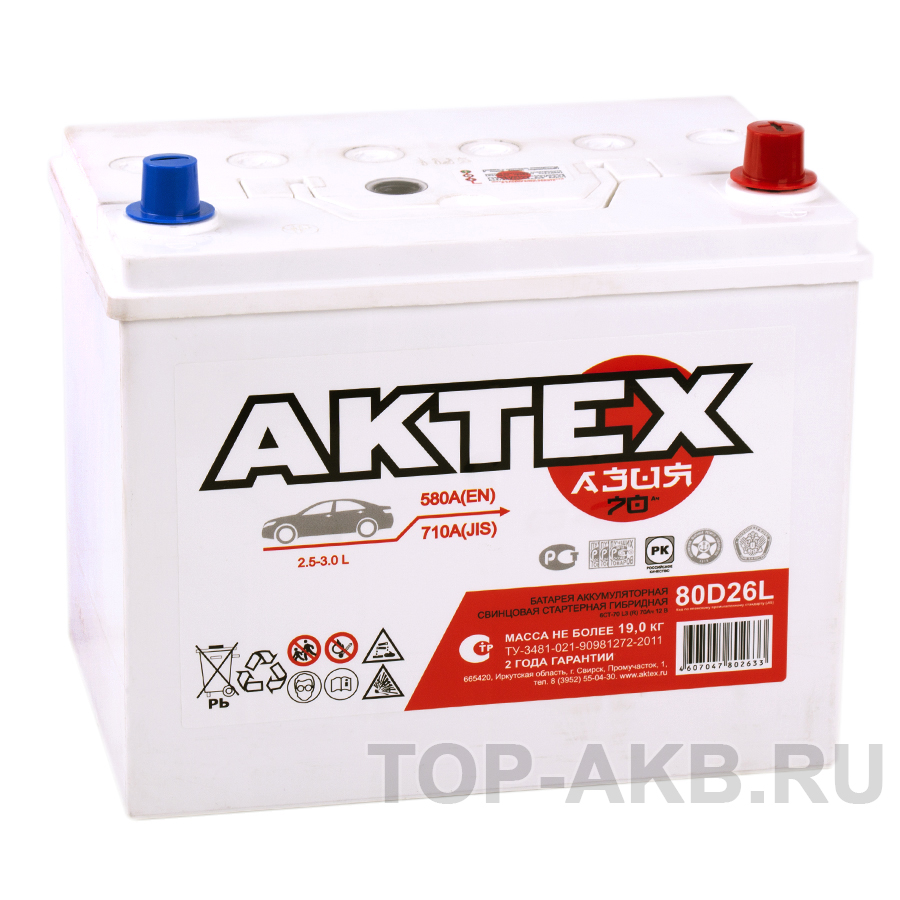 Автомобильный аккумулятор Актех Азия 80D26L (70R 580A 260x173x225)