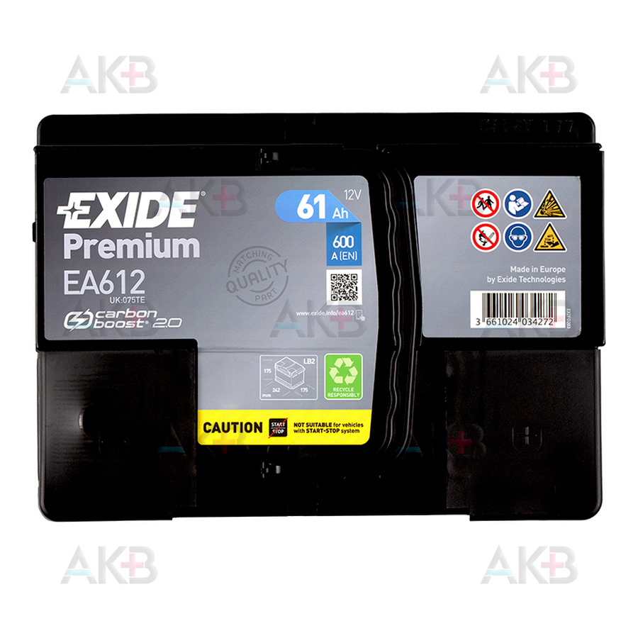 Автомобильный аккумулятор Exide Premium 61R (600А 242х175х175) EA612