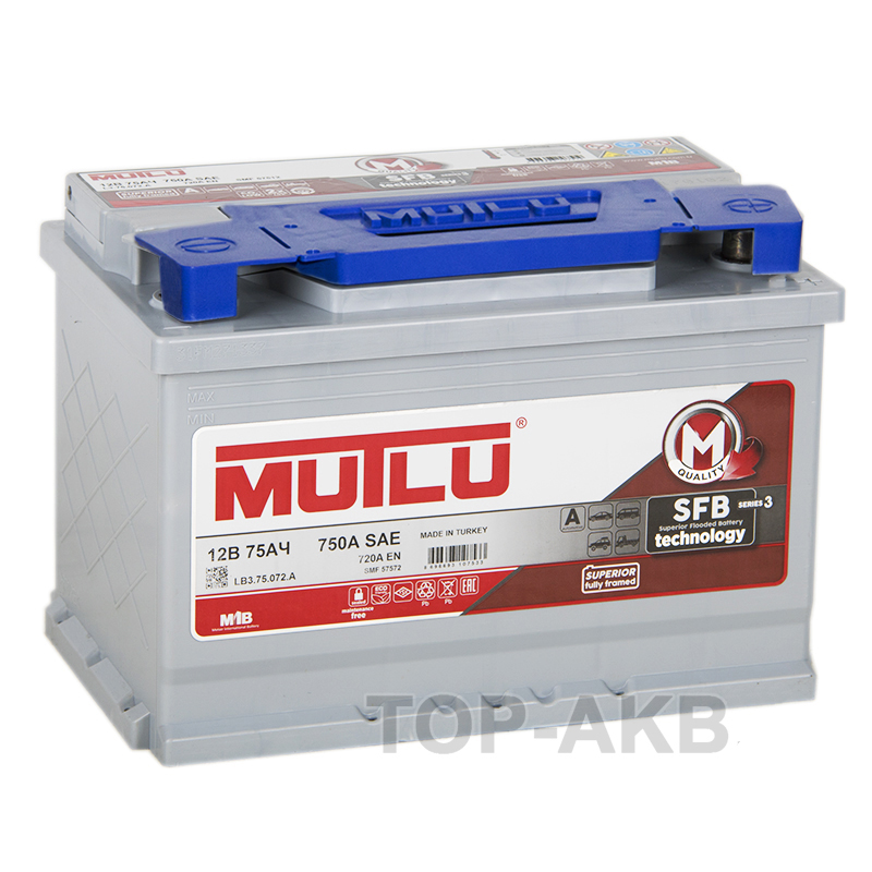 Автомобильный аккумулятор Mutlu Mega Calcium 75R 720A 278x175x190