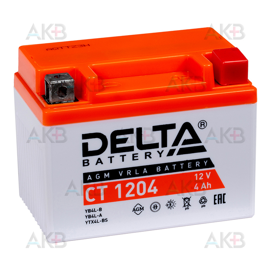Мото аккумулятор Delta CT 1204, 12V 4Ah, 50А (114x71x86) YB4L-B, YB4L-A, YTX4L-BS