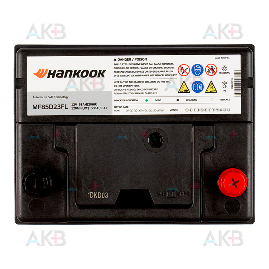 Автомобильный аккумулятор Hankook 85D23L (68R 600А 229х172х225)