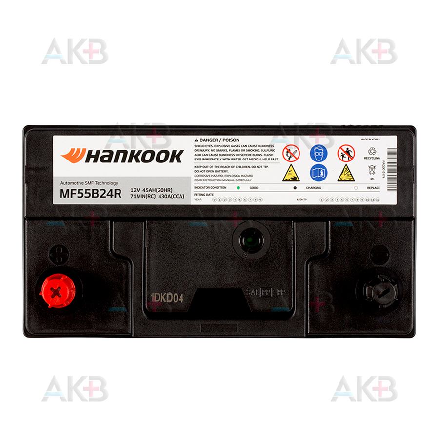 Автомобильный аккумулятор Hankook 55B24R (45L 430 238x129x227)