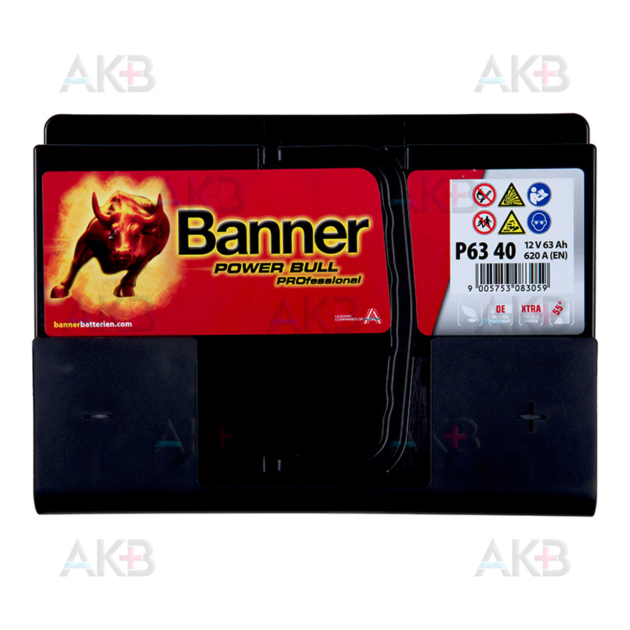 Автомобильный аккумулятор BANNER Power Bull Pro (63 40) 63R 620A 242x175x190