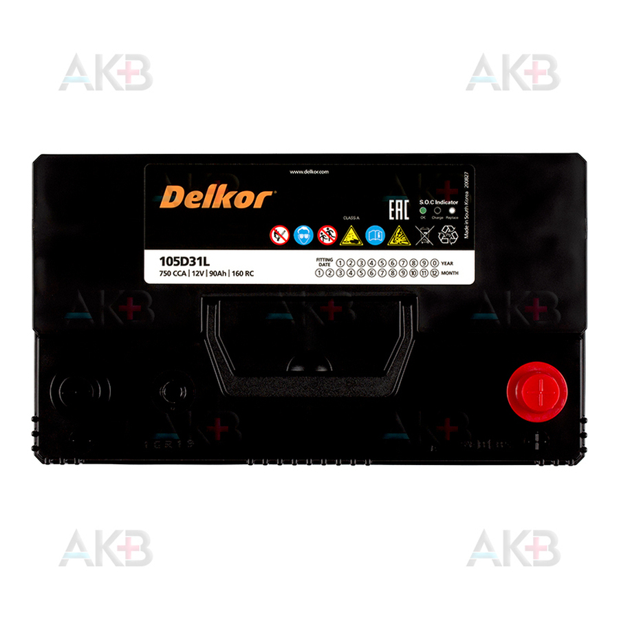 Автомобильный аккумулятор Delkor 105D31L (90R 750A 306x173x225)