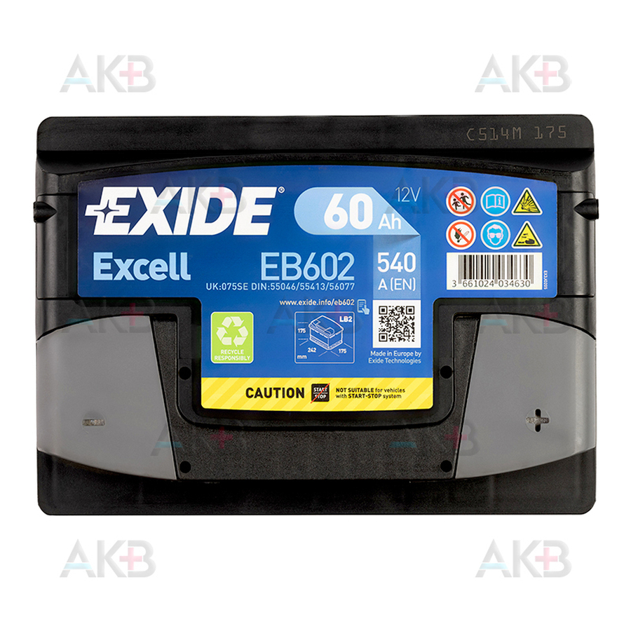 Автомобильный аккумулятор Exide Excell 60R (540A 242x175x175) EB602