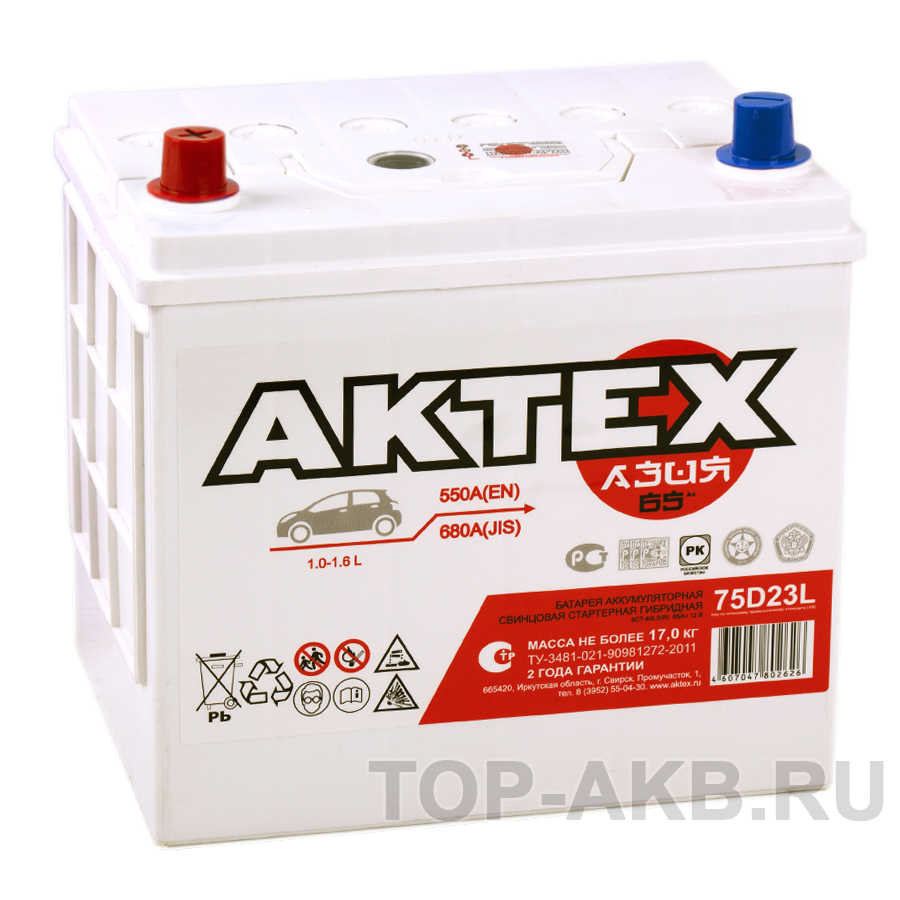 Автомобильный аккумулятор Актех Азия 75D23R (65L 550A 232x173x227)
