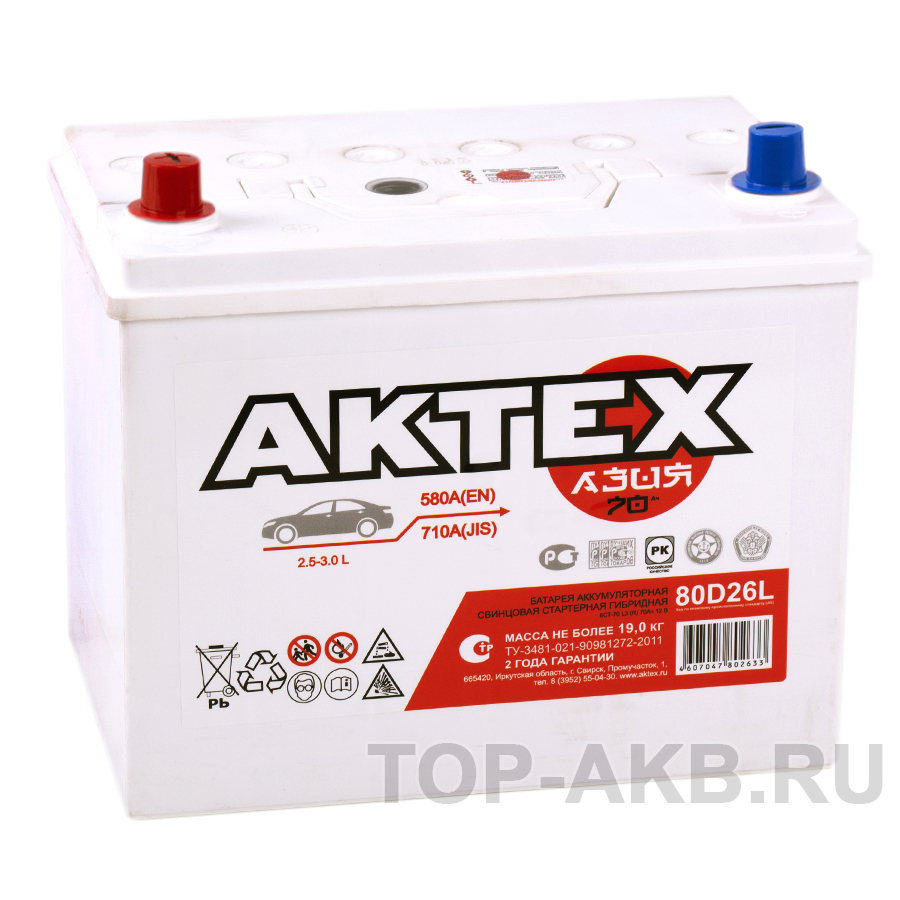 Автомобильный аккумулятор Актех Азия 80D26R (70L 580A 260x173x225)