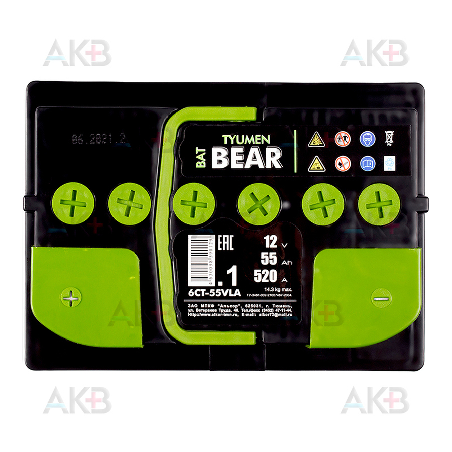 Автомобильный аккумулятор Tyumen BatBear 55L 520А 242x175x190