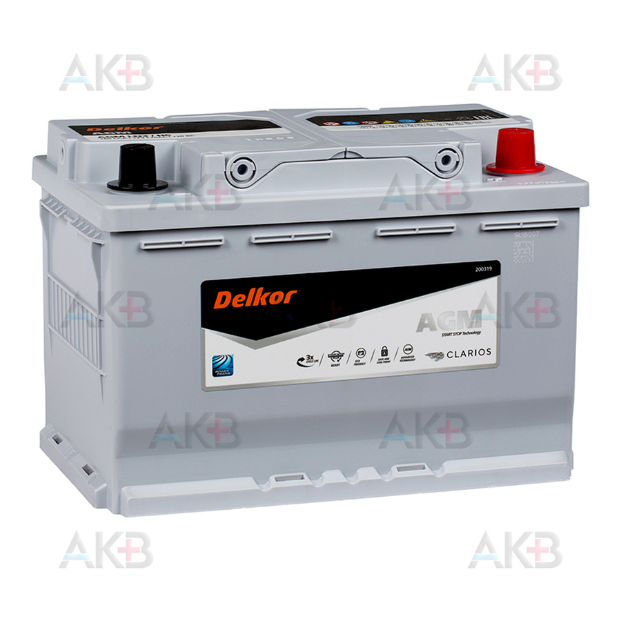 Автомобильный аккумулятор Delkor AGM 70 Ач 760A (278х175х190) LN3
