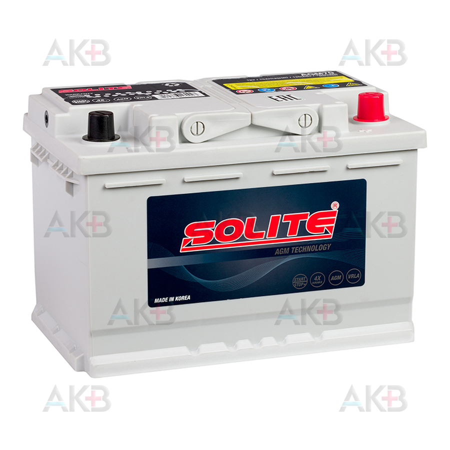 Автомобильный аккумулятор Solite AGM 70Ah 760A (276x175x190) о/п