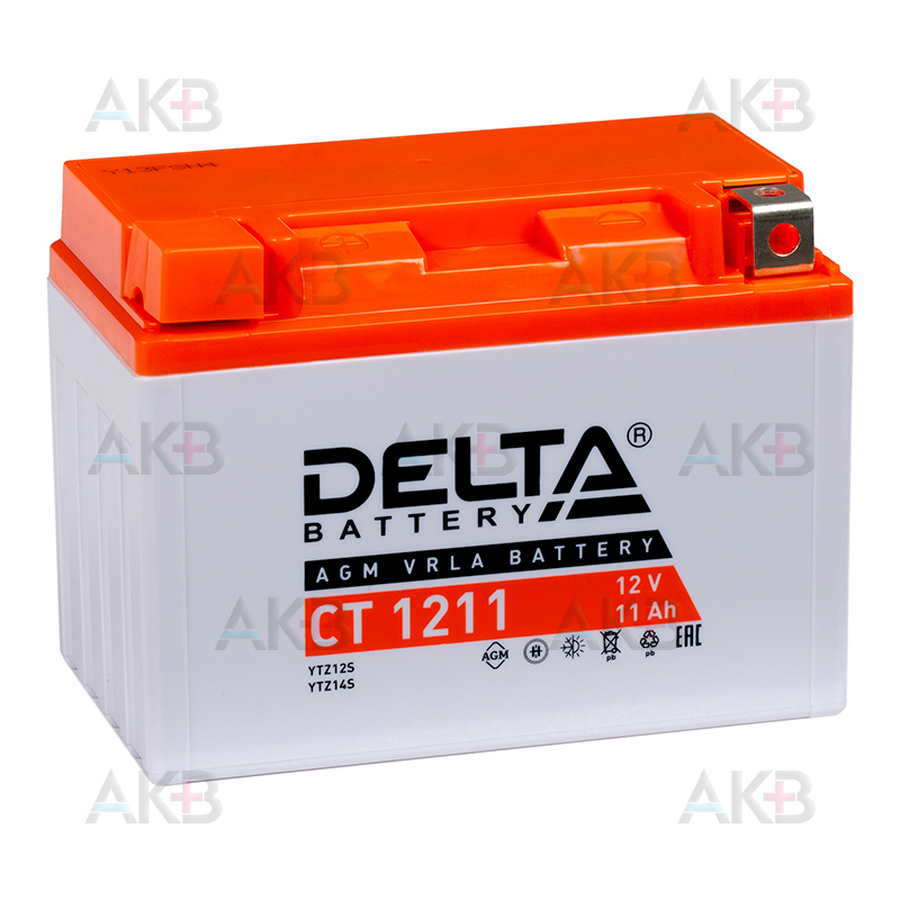 Мото аккумулятор Delta CT 1211, 12V 11Ah 210А (150x87x110) YTZ12S, YTZ14S