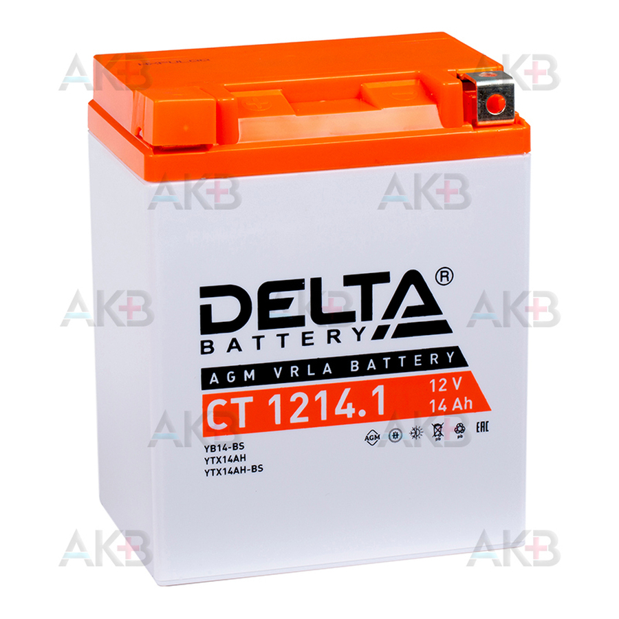 Мото аккумулятор Delta CT 1214.1, 12V 14Ah, 165А (135x90x166) YB14-BS, YTX14AH, YTX14AH-BS