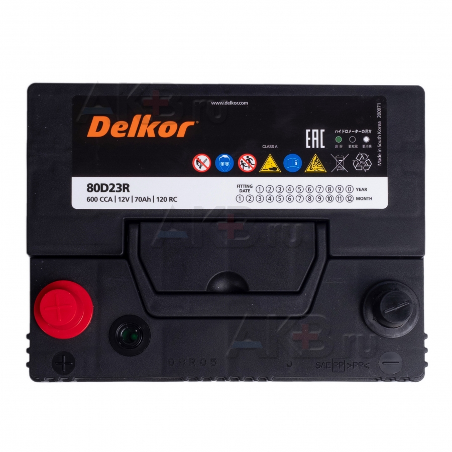Автомобильный аккумулятор Delkor 80D23R (68L 600A 232x173x225)