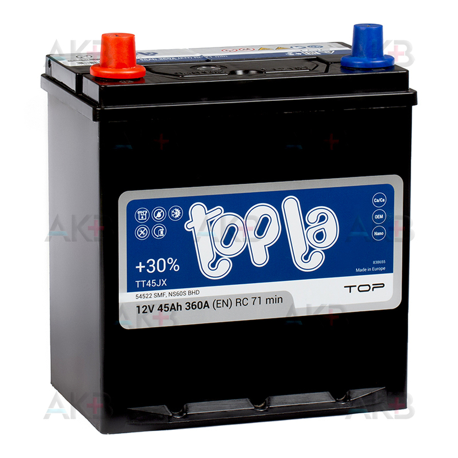 Автомобильный аккумулятор Topla Top JIS 45L B19 (360А 187x127x225) 118145 54522
