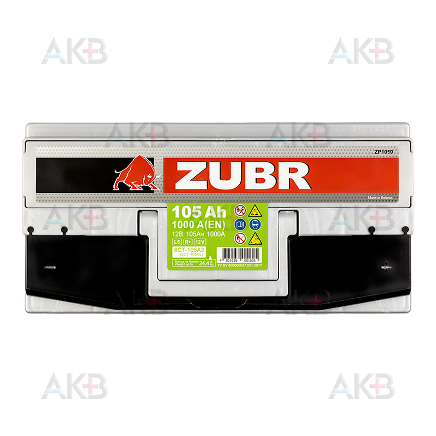 Автомобильный аккумулятор ZUBR Premium 105R 1000A (353x175x190)