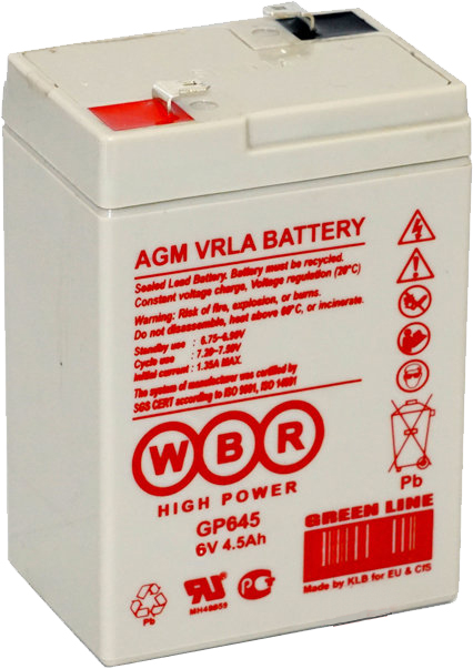 Аккумуляторная батарея WBR GP 645 6V 4.5 Ah (70x48x102)