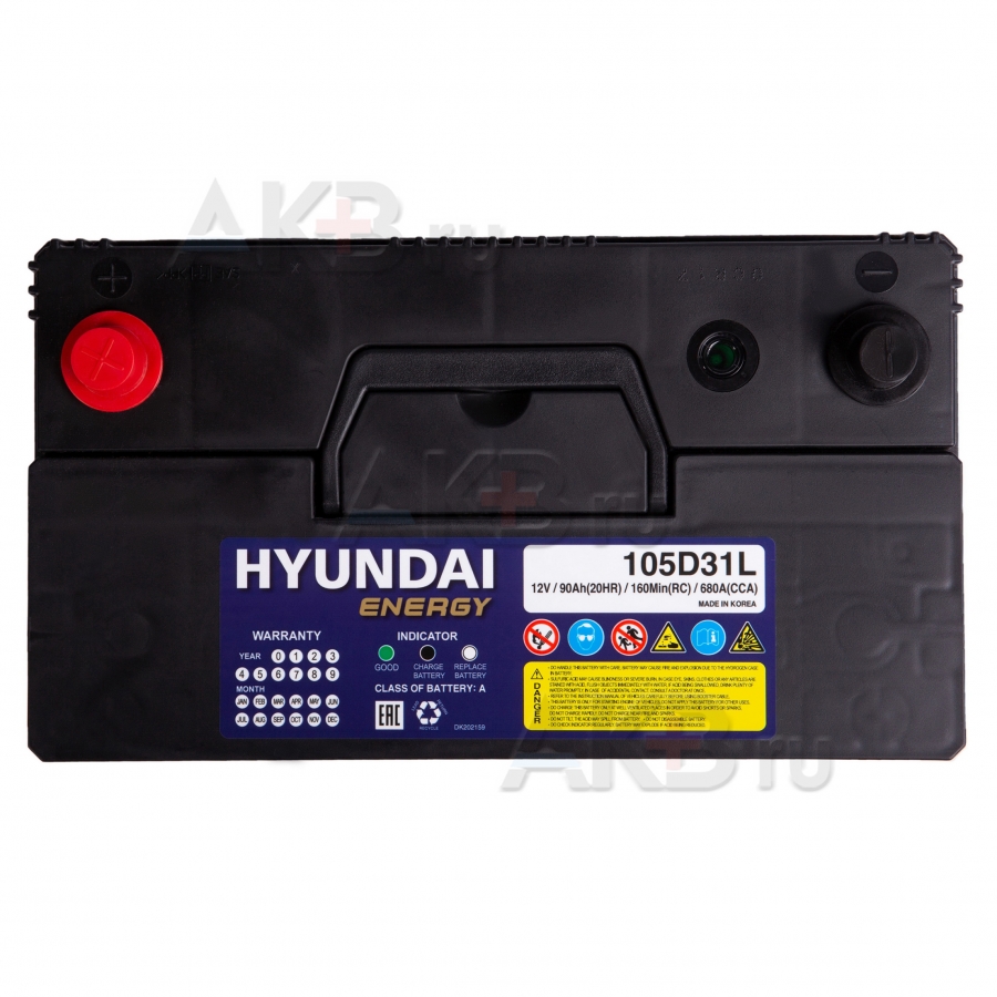 Автомобильный аккумулятор HYUNDAI 105D31L 12V 90Ah 680A (301x175x225) обр. пол.