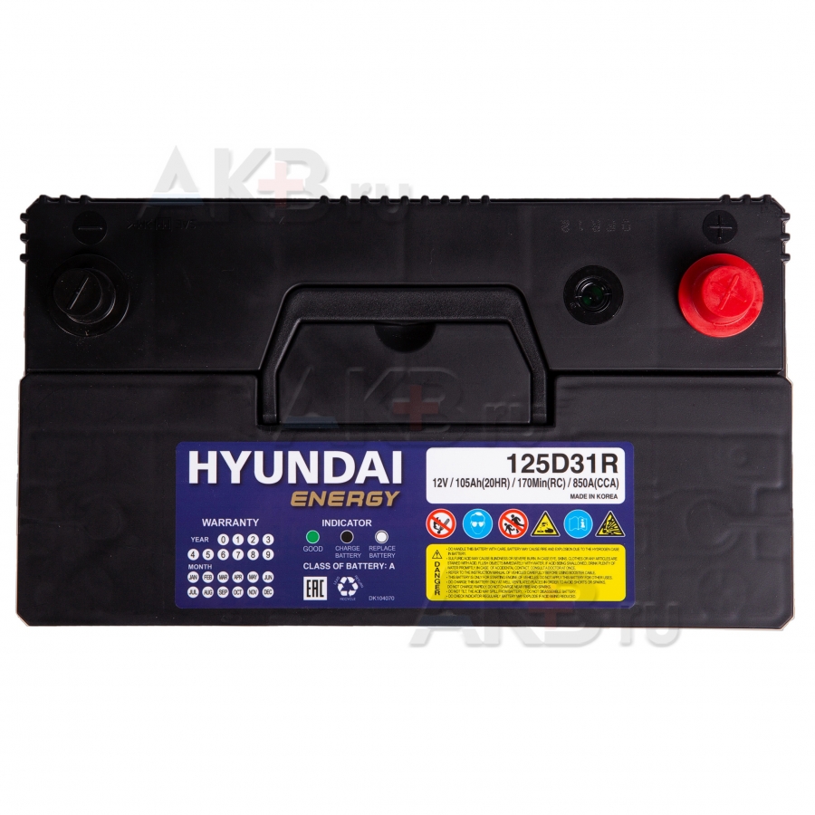 Автомобильный аккумулятор HYUNDAI 125D31R 12V 105Ah 850A (301x175x225) прям. пол.