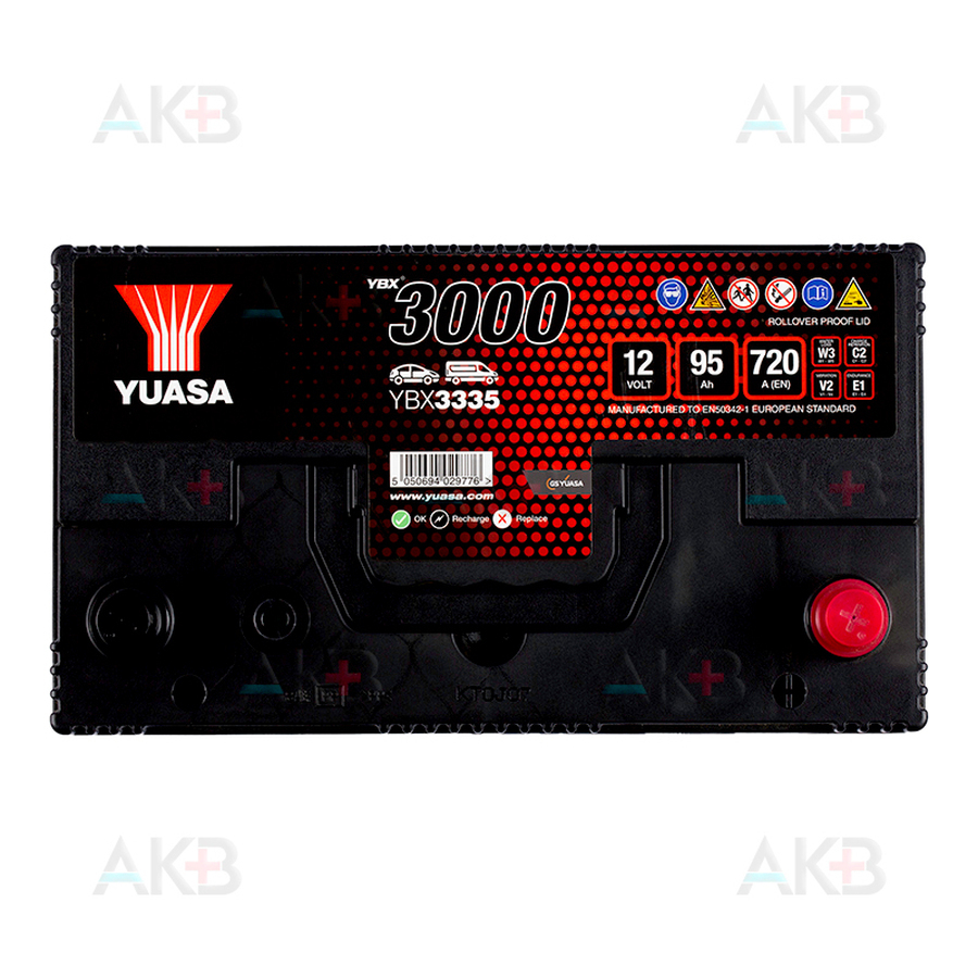 Автомобильный аккумулятор YUASA YBX3335 95 Ач 720А обр. пол. (300x172x223) нижн. кр.