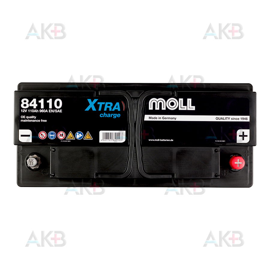 Автомобильный аккумулятор Moll X-TRA charge 110 Ач 900A обр. пол. (393х175х190) 84110