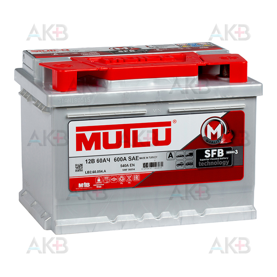 Автомобильный аккумулятор Mutlu SFB 3 56054 60 Ач 540A обр. пол. (242x175x175) LB2.60.054.A низкий