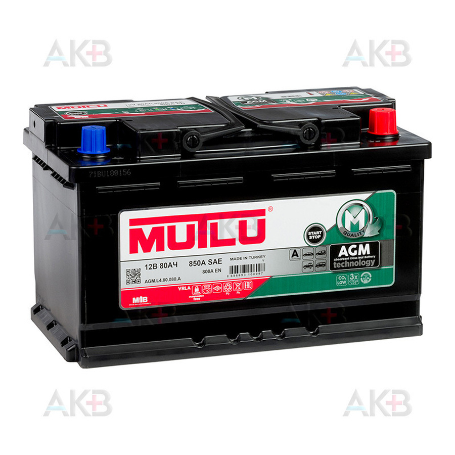 Автомобильный аккумулятор Mutlu AGM 80 Ач 800A обр. пол. (315x175x190) AGM.L4.80.080.A