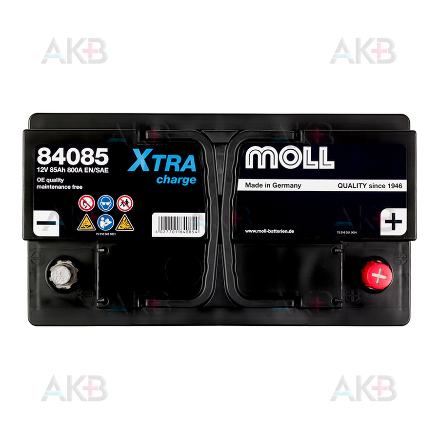Автомобильный аккумулятор Moll X-TRA charge 85 Ач 800A обр. пол. (315x175x190) 84085