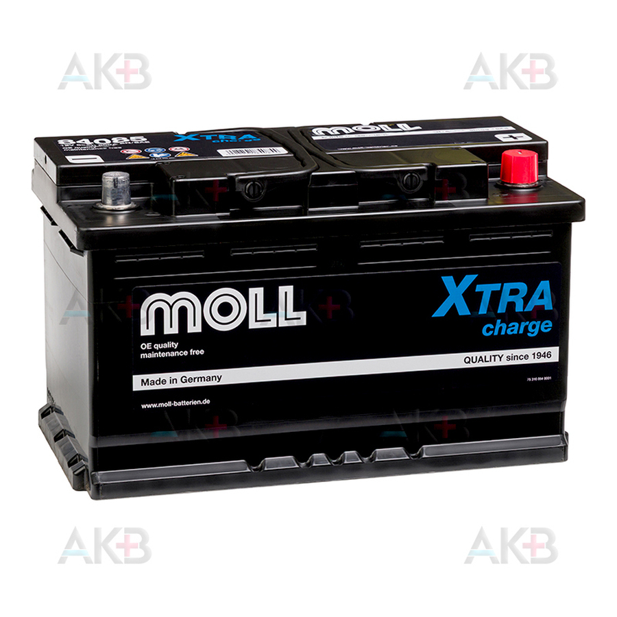 Автомобильный аккумулятор Moll X-TRA charge 85 Ач 800A обр. пол. (315x175x190) 84085