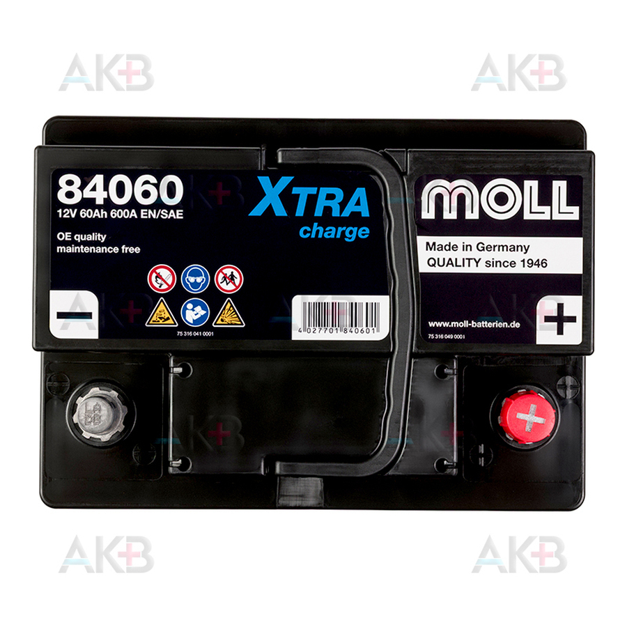 Автомобильный аккумулятор Moll X-TRA charge 60 Ач 600A обр. пол. (242x175x175) 84060