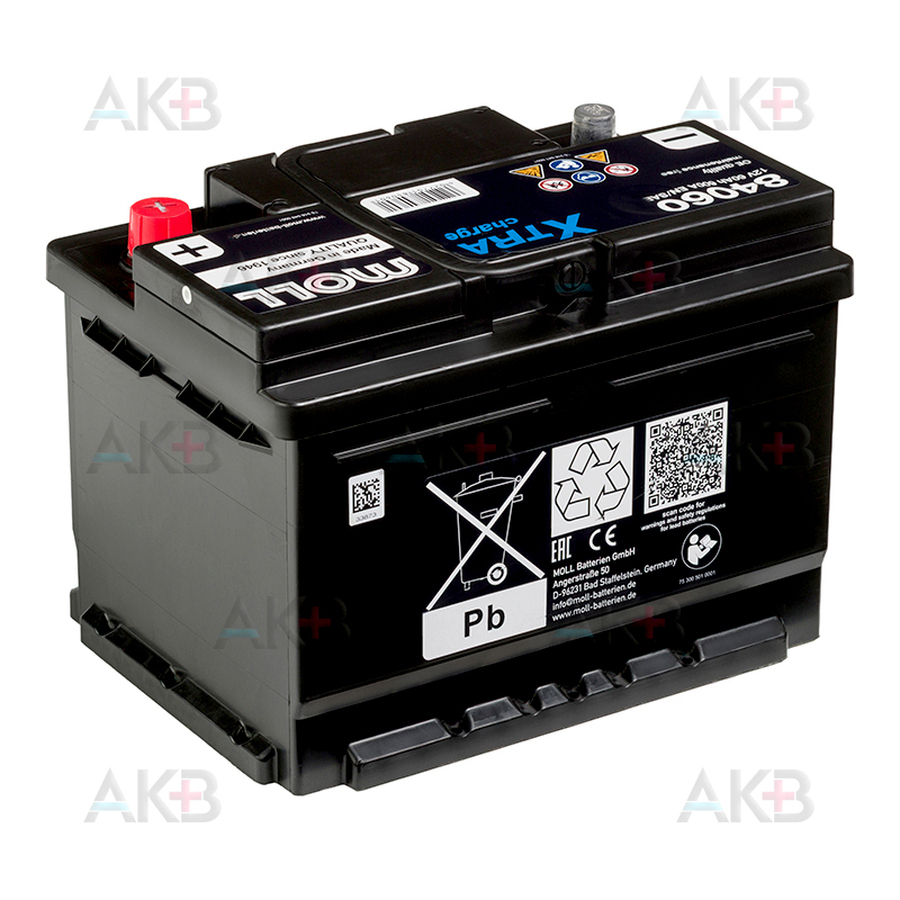 Автомобильный аккумулятор Moll X-TRA charge 60 Ач 600A обр. пол. (242x175x175) 84060