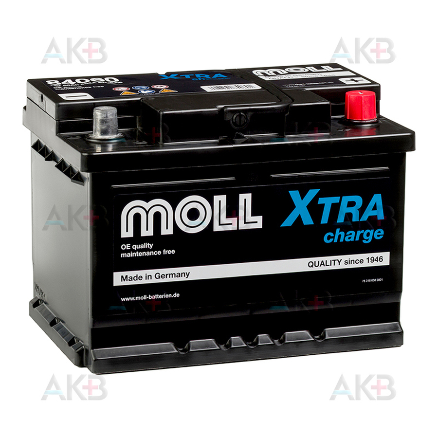 Автомобильный аккумулятор Moll X-TRA charge 60 Ач 600A обр. пол. (242x175x175) 84060