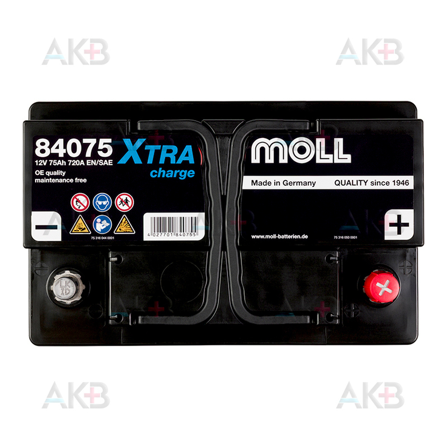 Автомобильный аккумулятор Moll X-TRA charge 75 Ач 720A обр. пол. (276x175x190) 84075