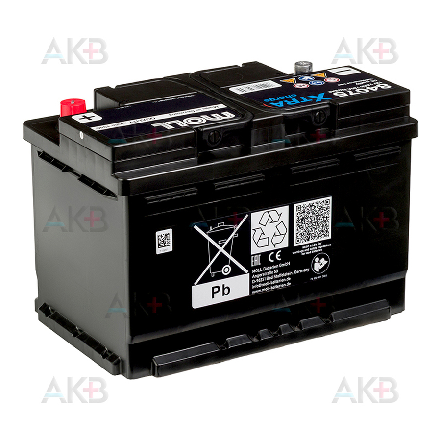 Автомобильный аккумулятор Moll X-TRA charge 75 Ач 720A обр. пол. (276x175x190) 84075