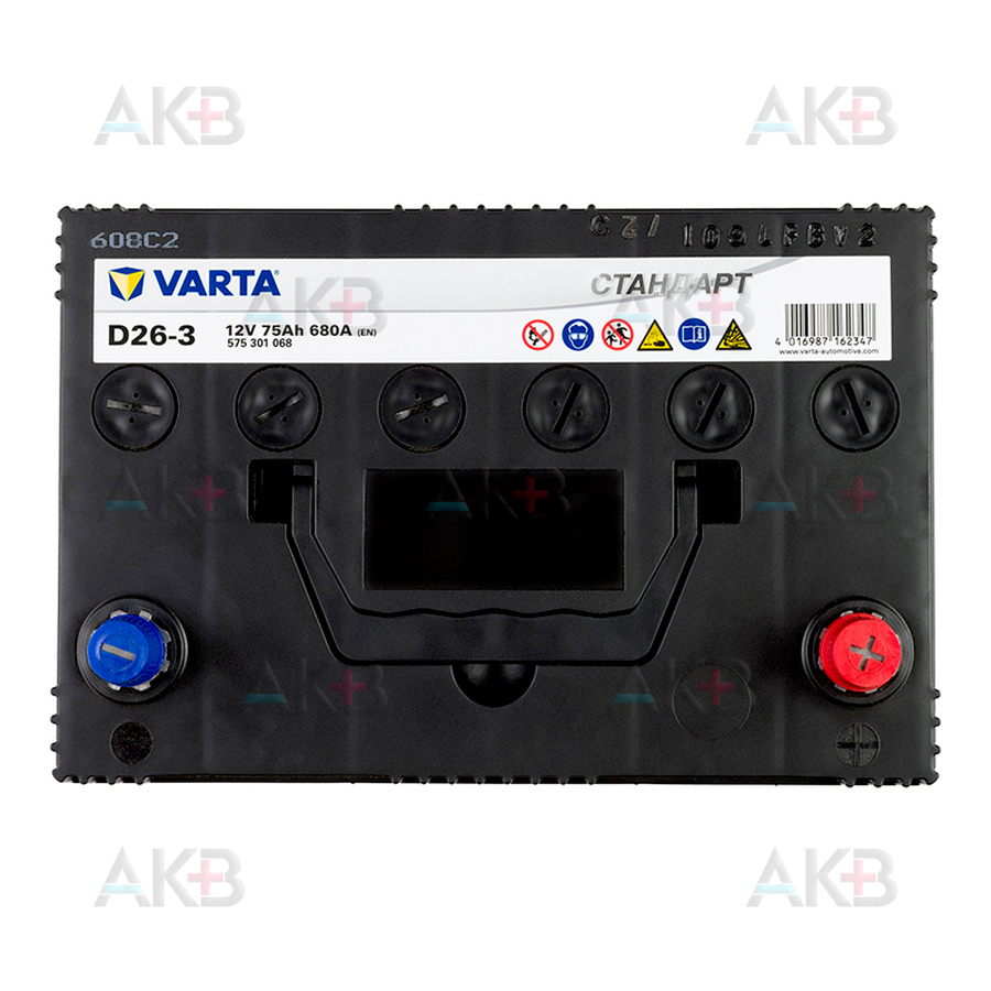 Автомобильный аккумулятор VARTA Стандарт 75 Ач 680А обр. пол. (260x175x224) 6СТ-75.0 D26-3