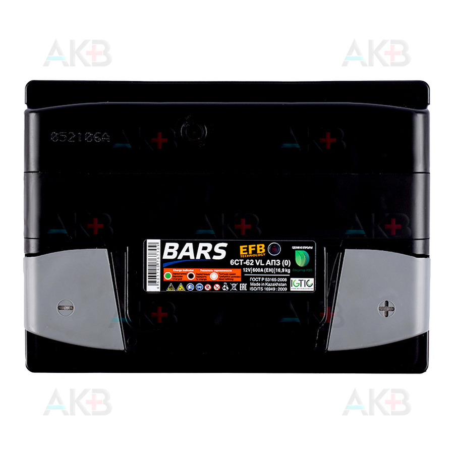 Автомобильный аккумулятор Bars EFB 62 Ач обр. пол. 600А (242x175x190)