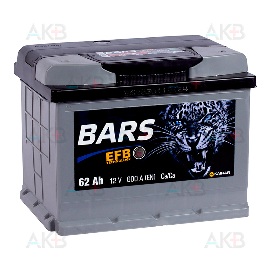 Автомобильный аккумулятор Bars EFB 62 Ач обр. пол. 600А (242x175x190)