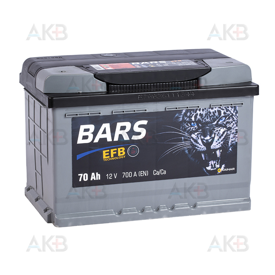 Автомобильный аккумулятор Bars EFB 70 Ач прям. пол. 700А (278x175x190)