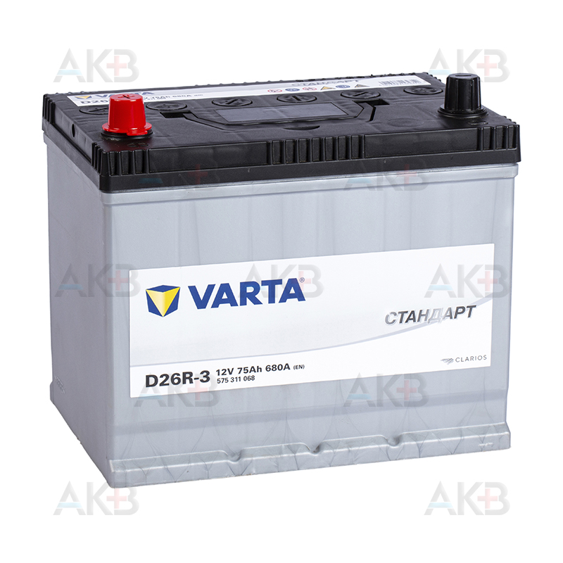 Автомобильный аккумулятор VARTA Стандарт 75 Ач 680А прям. пол. (260x175x224) 6СТ-75.1 D26R-3