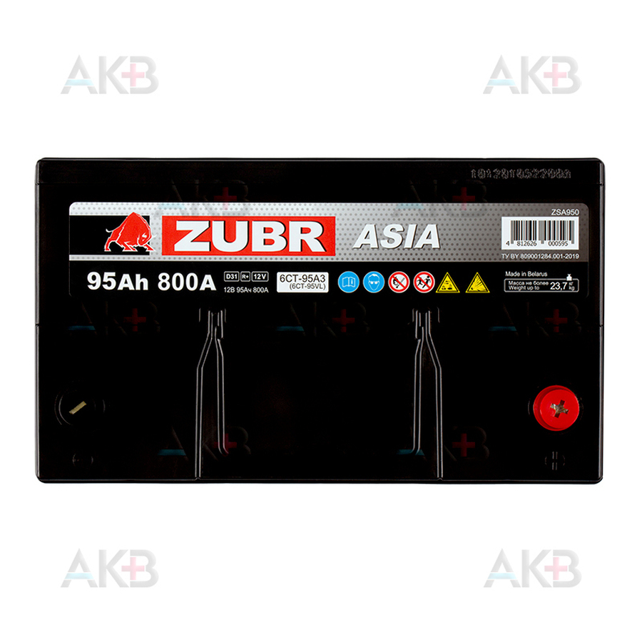 Автомобильный аккумулятор ZUBR Ultra Asia 95 Ач 820A (306x173x225) обр. пол.