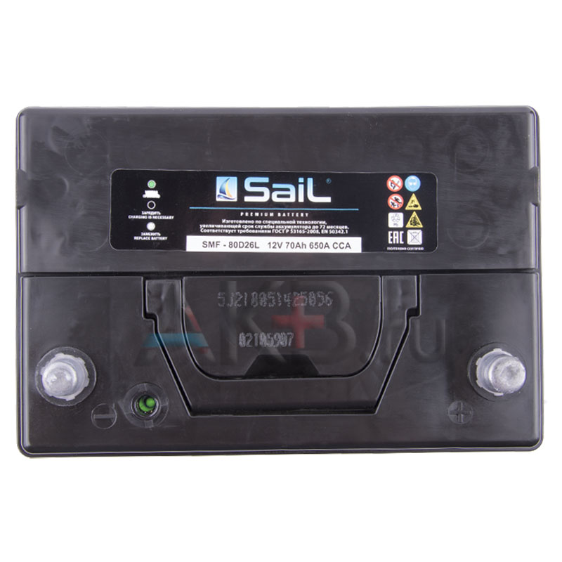 Автомобильный аккумулятор SaiL 80D26L 70 Ач 650A (260x173x225) обр. пол.