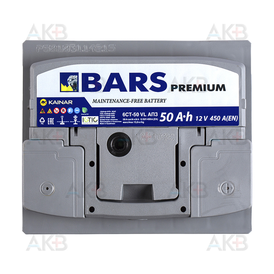 Автомобильный аккумулятор BARS Premium 6СТ-50 АПЗ о.п. 50Ач 450A (207x175x190)