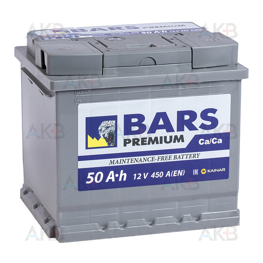 Автомобильный аккумулятор BARS Premium 6СТ-50 АПЗ о.п. 50Ач 450A (207x175x190)