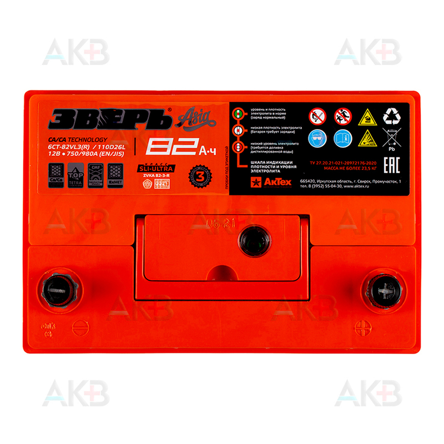 Автомобильный аккумулятор Зверь Asia 110D26L 82Ач 750A обр. (260х175х225) ЗВА 82-З-R