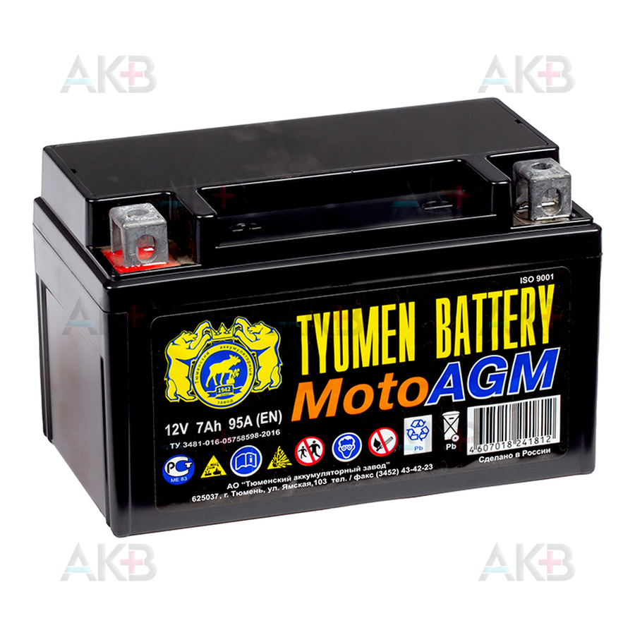 Мото аккумулятор TYUMEN BATTERY 6МТС-7 AGM 12V 7Ah 95А 150x87x93