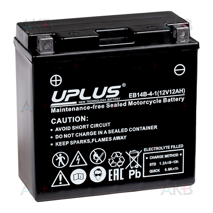 Мото аккумулятор Uplus EB14B-4-1 12V 12Ah 200А прям.пол. (150х65х145) Super Start AGM YT14B-4