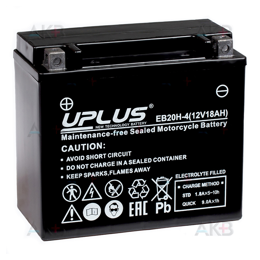Мото аккумулятор Uplus EB20H-4 12V 18Ah 310А прям.пол. (175x87x155) Super Start AGM YTX20L-BS